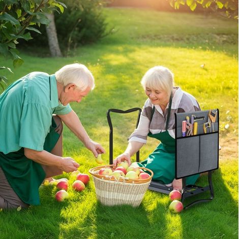 Kniebank für Gartenarbeit klappbar mit Kniekissen und Werkzeugtaschen, 58 x 28 x 49 cm, grau HAVRYA (1/5)