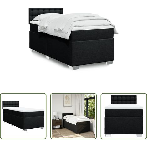 vidaXL Surmatelas -  Sommier à lattes de lit avec matelas Noir 90x190 cm Tissu (1/5)