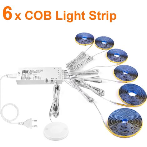 (6 bandes, lumière chaude, 1 m) Bande lumineuse LED COB à intensité variable par détection de gestes – décoration murale avec grille acoustique intégrée (1/4)