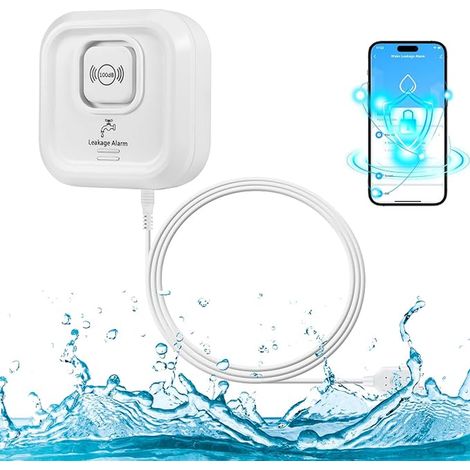 Detecteur de Fuite d'eau, WiFi Alarme Maison sans Fil Compatible avec L'application, Capteur de Niveau d'eau avec Câble Alarme Piscine pour Cuisines, Caves, Sols