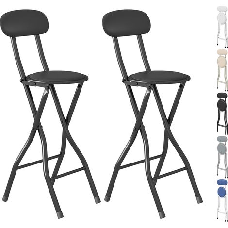 mcc direct Folding Bar Stools Set of 2, Breakfast Barstool Kitchen Restaurant Seating, Faux Leather Foldable Chairs with Metal Frame, Padded High Chairs BLACK