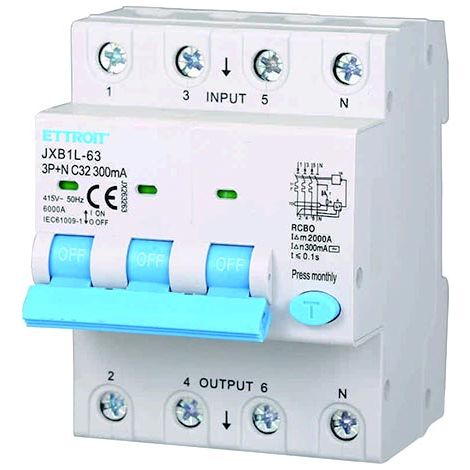 Differentialschutzschalter 3P+N 32A 6kA 300mA 380V 4 DIN-Module Ettroit JX263263 (1/3)