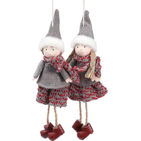 Lot de 2 pendentifs anges de Noël en lin fait main, décorations à suspendre pour la maison et le centre commercial (Écharpe garçon + Écharpe fille gris clair)-17X7cm-Light Grey