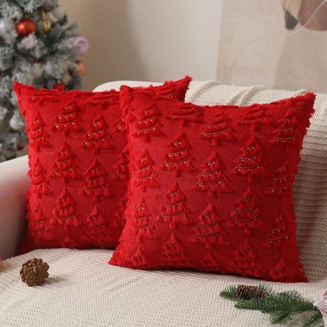 Set of 2 soft plush decorative cushion covers for Christmas tree, pillowcases for sofa, bedroom, red, 50 x 50 cm (1/4)