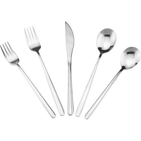 Ensemble de couverts en argent, 5 pièces, en acier inoxydable 304, finition polie miroir, idéal pour la maison, la cuisine, les hôtels et les restaurants. Comprend fourchettes, cuillères et couteaux.