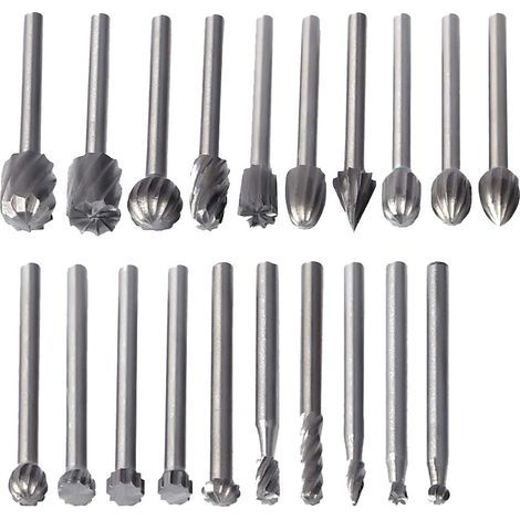 Lot de 20 fraises rotatives HSS 3mm – Précision pour gravure bois, plastique, aluminium – Compatible Dremel et mini meuleuses (1/4)