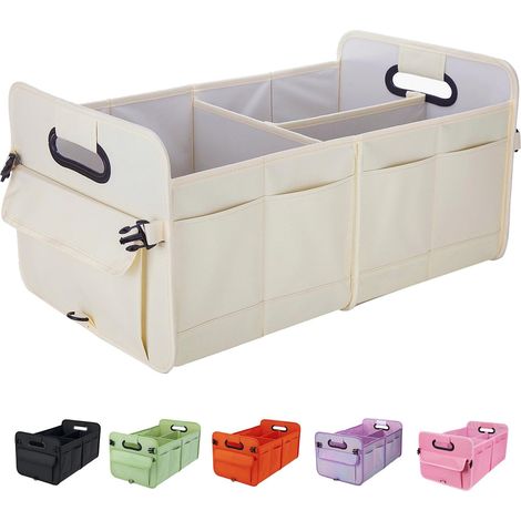 Organisateur de coffre pliable avec plusieurs compartiments et sangles réglables - Rangement pour SUV - Blanc (1/3)