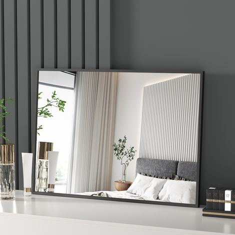 Heilmetz Decorative Wall Mirror Simple Wall Mounted/Desktop Mirror Aluminium Frame Black 50×70 cm