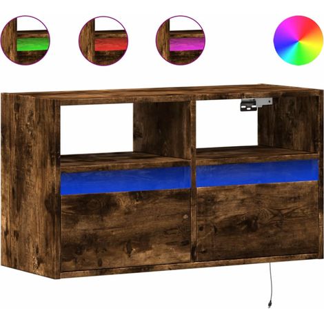 Mobile TV  Armadietto TV  Mobile Porta TV a Parete con Luci LED Rovere Fumo 80x31x45 cm (1/5)