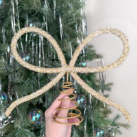 Décorations de Noël, Nœud décoratif en strass et cristal doré, Cimier de sapin de Noël, Cadeau de Noël, Nœud décoratif pour cime de sapin de Noël (1/5)