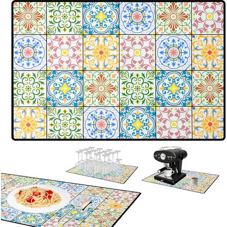 Tapis Egouttoir Vaisselle Absorbant, 40x60 Machine a Cafe Séchage Rapide, Cafetiere Cuisine D'égouttage Evier, Antidérapant Lavable, Mat de Sechage Anti-Vibration Multicolore2 -'Multicolore2'Multicolo