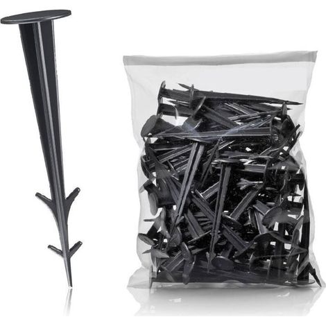 Lot de 100 piquets de sol en plastique noir de 12 cm. résistants aux UV. clous de sol en plastique pour serre (1/4)