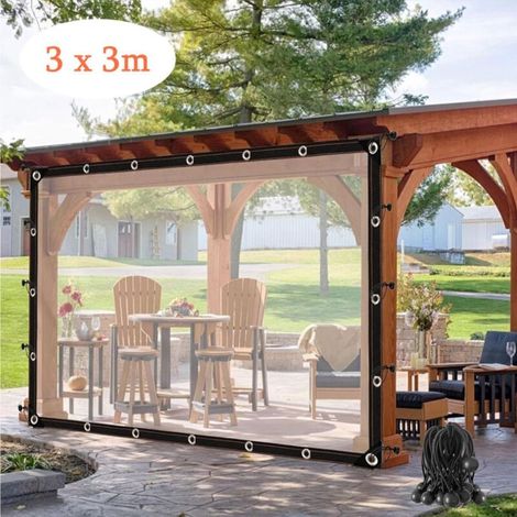 Bâche Transparente imperméable pour Rideaux d\'extérieur, Panneaux latéraux 3 x 3m, bâches Transparentes imperméables avec œillets