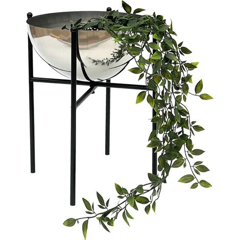 DanDiBo Blumenhocker Metall mit Topf Schwarz Silber 35 cm Blumenständer 96257 M Blumensäule Modern Pflanzenständer Pflanzenhocker