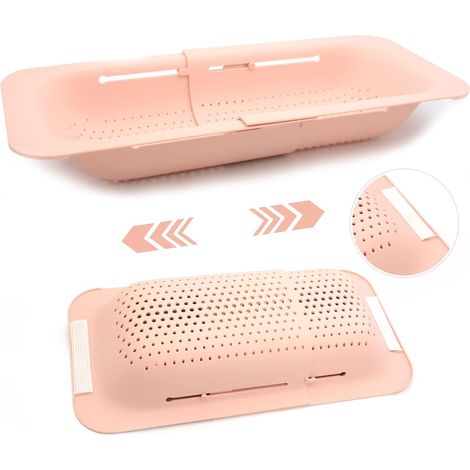 Passoire extensible avec bandes antidérapantes pour laver les fruits et légumes, pâtes, macaroni et couverts à égoutter, passoire pliable en plastique sur l'évier de cuisine (Pink)