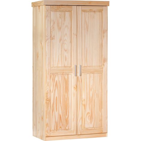 Armoire Leon 2 Portes Naturel, Dim : 95,2 x 55 x 190 cm -PEGANE-