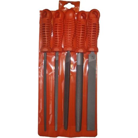Jeu de 5 limes avec manche - Long. mm: 250 - Type: Batarde