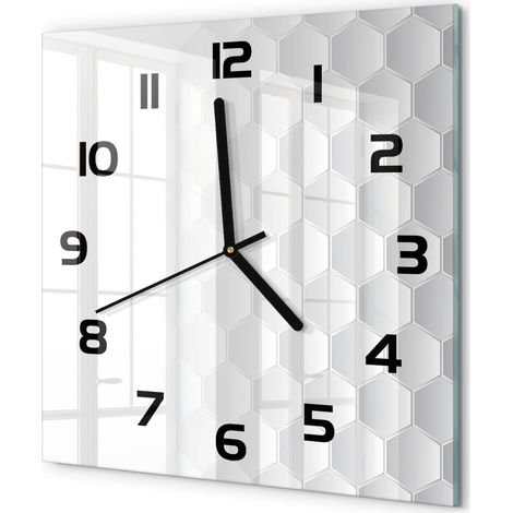 Horloge Murale Carrée Décoration Maison Verre Trempé Style Contemporain Arrière-plan hexagonal 30x30 cm (1/5)