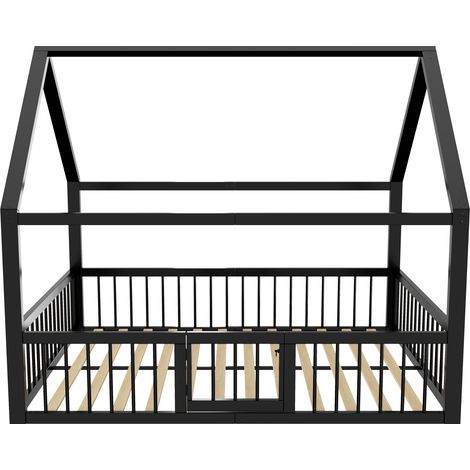 Letto a casetta in metallo 140 x 200 cm con sponde e cancelletto nero MODENUIT (1/5)