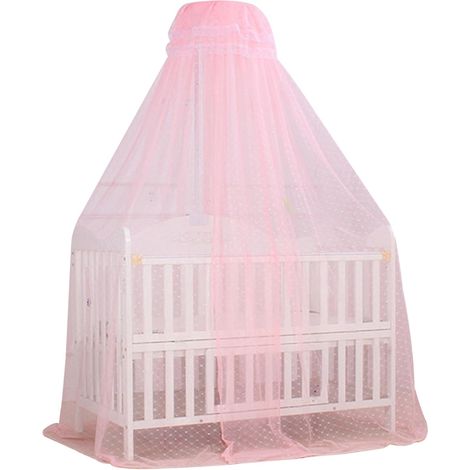Moustiquaire ronde pour berceau avec bordure blanche (+ support à clip) Housse de berceau rose (1/5)