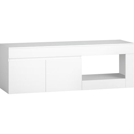 Mueble TV bajo blanco con 2 puertas y hueco abierto, 140 x 40 x 48 cm, hasta 60 pulgadas (1/5)