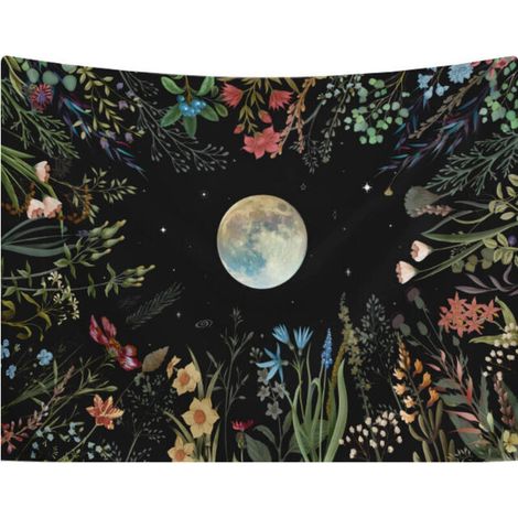 Tapisserie murale Moonlight Garden 130x150cm Décoration nature Couvre-lit Couverture pour la maison Salon Chambre Dortoir.