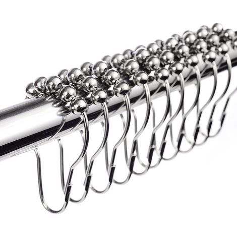 Crochets Anneaux de Rideau de Douche en Acier Inoxydable Chromé -12pcs (1/3)