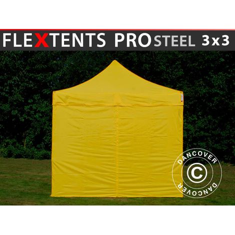 Faltzelt FleXtents PRO Steel 3x3m Gelb, mit 4 Seitenwänden