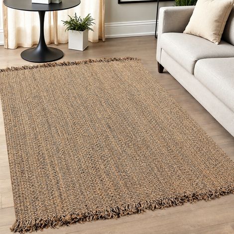 Tapis en Jute Naturelle Modèle Rectangulaire à Franges Tissage Durable Salon Chambre 80x120 cm 2,3 kg – Livraison gratuite