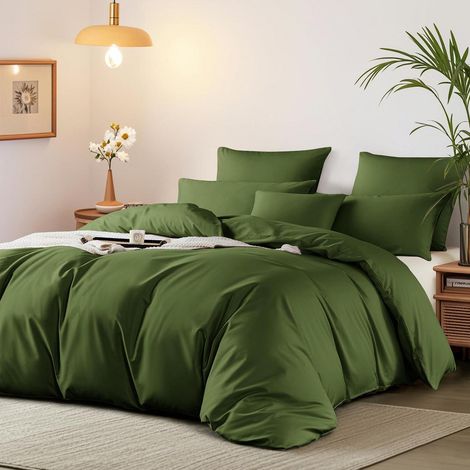 Bettwäsche-Set 200x200 cm Baumwolle Mako Satin Olivgrün Öko-Tex