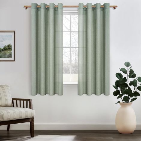 Rideaux Vert Sauge 140x160cm Effet Lin Semi-Transparent à Oeillets, Rideaux Voilage pour Fenetre Salon et Rideau Chambre Adulte, Voilages Vert Décoratifs Intérieurs Modernes, 2 Pièces (1/5)