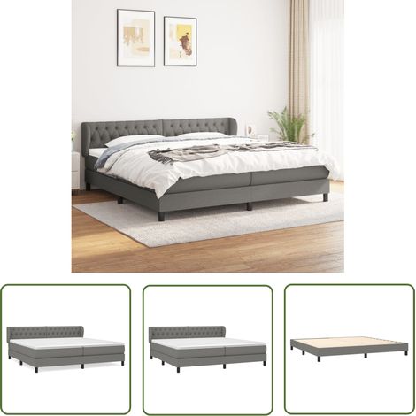 The Living Store Sommier à lattes de lit avec matelas Gris foncé 200x200cm Tissu - Lit Double - Lit Tapissier - Literie - Matelas À Ressorts Ensachés - Tête De Lit Ajustable (1/5)
