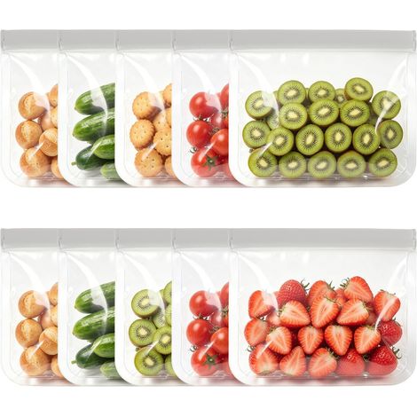 10 Reusable Freezer Bags 21.5 x 18 cm BPA-Free Zip Grey (1/5)