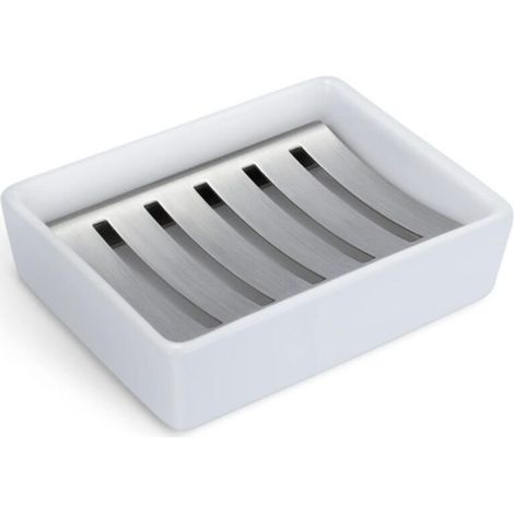 Portasapone, portasapone in ceramica, portasapone in acciaio inox, doppio scarico, portasapone rettangolare dal design creativo, portasapone da bagno