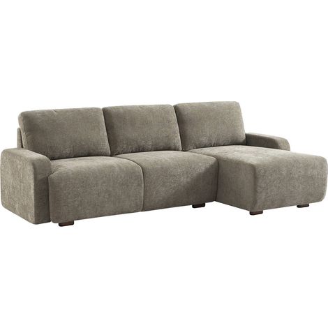sweeek - 3-Sitzer Ecksofa Recamiere rechts mit Stoffbezug, Stoff, Graugrün