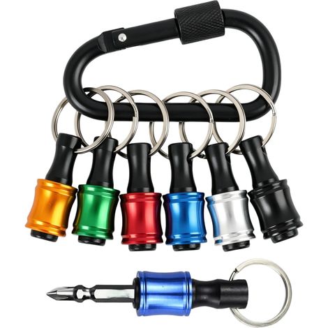 Set 6 porte-embouts tournevis hex 1/4 pouce, adaptateur vis à main en alliage alu, barre extension rapide pour foret poignée perceuse, avec anneau porte-clés (1/5)