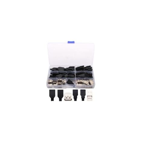 20 pezzi di connettori USB Type A maschio saldabili, connettore USB 2.0 Type A maschio a 4 pin femmina con copertura in plastica per progetti fai da te - nero + argento - Crezuo