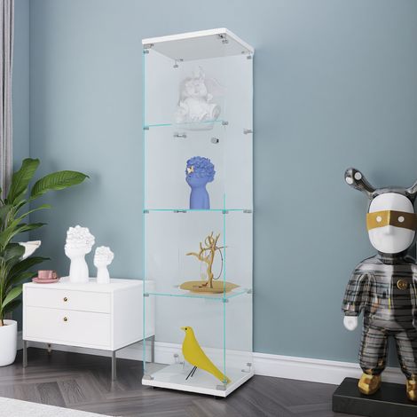 Vitrine en verre, 164x42.5x36.5cm, 4 niveaux, vitrine de collectionneur, vitrine de rangement en verre pour la chambre, le bureau, le salon, blanc (1/5)