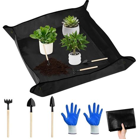 Tapis de jardin imperméable, 100 x 100 cm, tapis de rempotage pour plantes, tapis de rempotage, tapis de plantation avec outils de jardinage, pour succulentes, semis, rempotage (1/5)