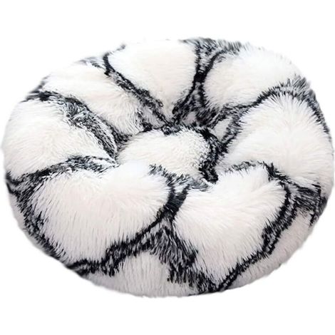 Lit pour chien Lit pour chat rond Matelas pour animaux de compagnie Doux, confortable, chaud, imperméable, antidérapant, tapis pour chien lavable (Diameter:40cm, Black White Grid)-Fei Yu (1/5)