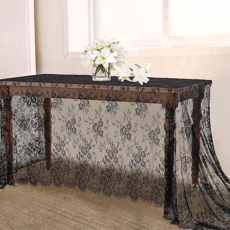 Mantel de encaje, mantel de estilo rústico vintage para bodas, mantel romántico para la recepción nupcial. - Negro - 75 x 300 cm (1/5)