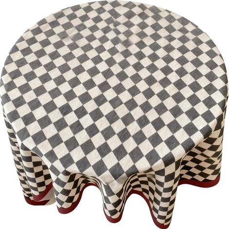 Retro Checkered Tablecloth, Table Cover with Handmade Tassels, for Coffee Table and Round/Rectangle Table (1/5)