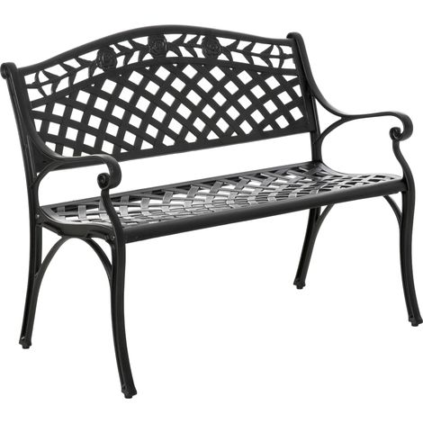 Banc 2 places, banc de jardin en aluminium, banc en métal avec accoudoirs, style champêtre, noir, 102,5 x 61 x 84 cm (1/5)