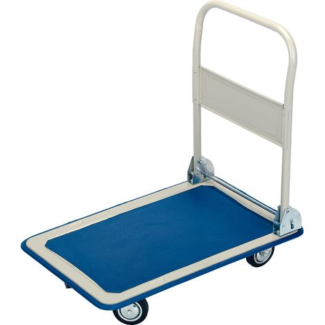 Draper Tools Heavy-Duty Platform Trolley with Folding Handle, 150kg Capacity, 63x48x85 cm, Blue and White (1/5)