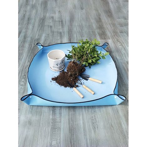 1 Tapis de repotage de plante pliable bleu - Imperméable, PE épaissi, destiné aux plantes en pot d'intérieur, soin des succulentes, nettoyage facile 100100cm (1/5)