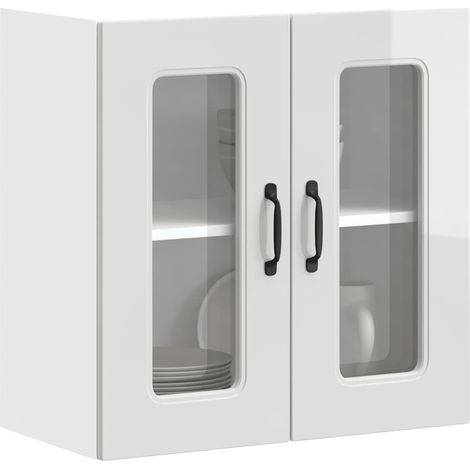 Küchen-Hängeschrank mit Glastür Kalmar Hochglanz-Weiß Holzwerkstoff