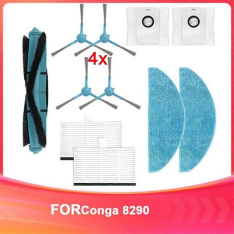 Accesorios para la aspiradora robot Conga 8290: cepillo principal y consumibles de repuesto para la limpieza del trapeador.