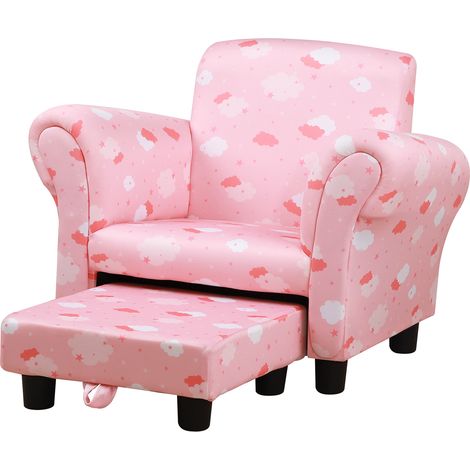 Toddler Chair Children's Armchairs Wood Frame w/ Footrest Anti-Slip Legs High Back Arms Bedroom Playroom Cute Cloud Star Pink (1/5)