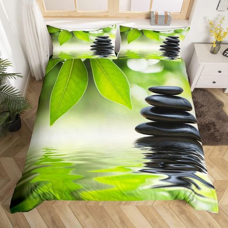 Zen Stones Parure de Lit 140x200cm Ensembles de Méditation de Housse de Couette Motif Feuille Housse de Couette Décor de Chambre Tranquil Nature Artwork Collection de Literie 2Pcs - 140 x 200 cm (1/5)