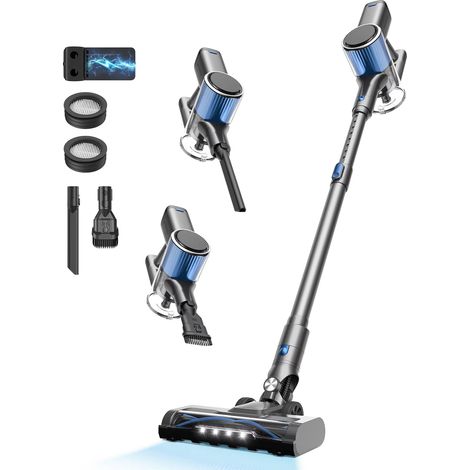 Aspirateur balai sans fil 45 kPa haute aspiration, écran LED intelligent, position autoportante, idéal pour tapis, poussière et poils d’animaux (1/5)